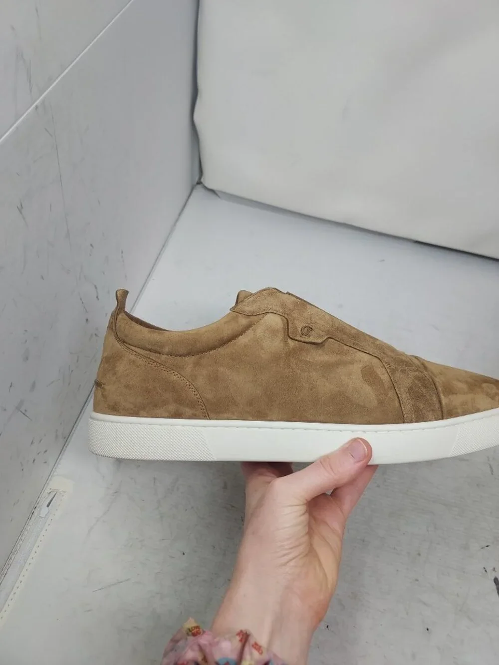 Christian Louboutin MENS Brown St Louis Suede Slip-On Sneaker